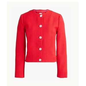 NWT J Crew Factory Sz 6 Tweed Lady Jacket w/jeweled buttons Red $228